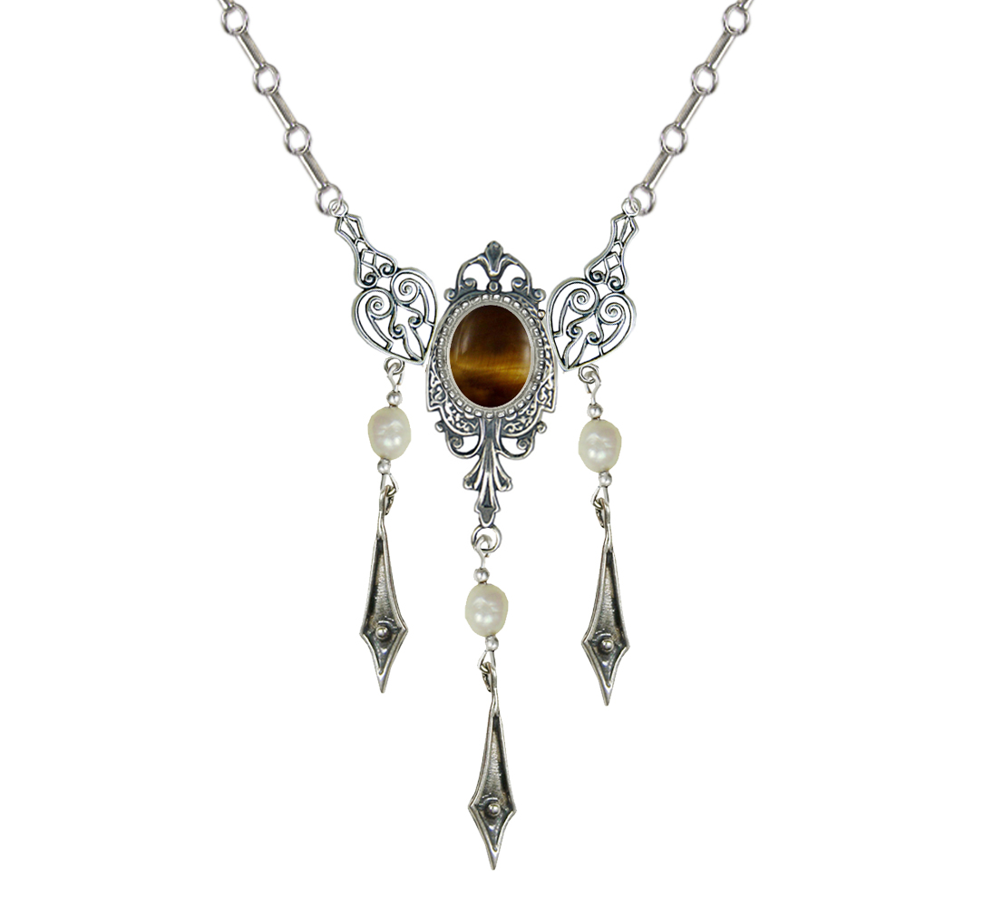 Sterling Silver Victorian Necklace With Tiger Eye